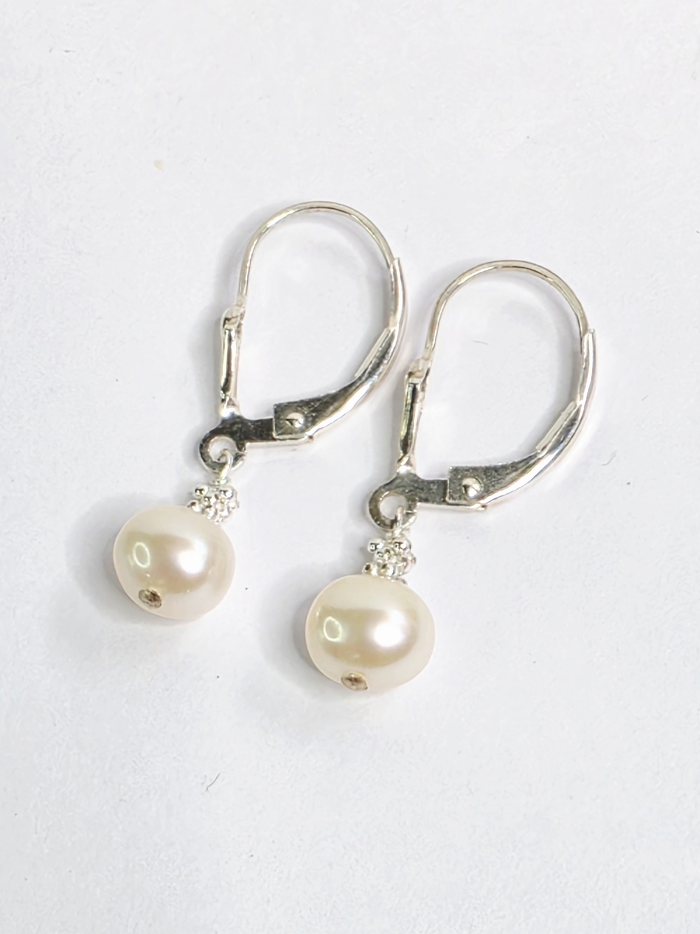 Classic Pearl Drop Leverback Earrings - White Pearls-sterling Silver Leverbacks